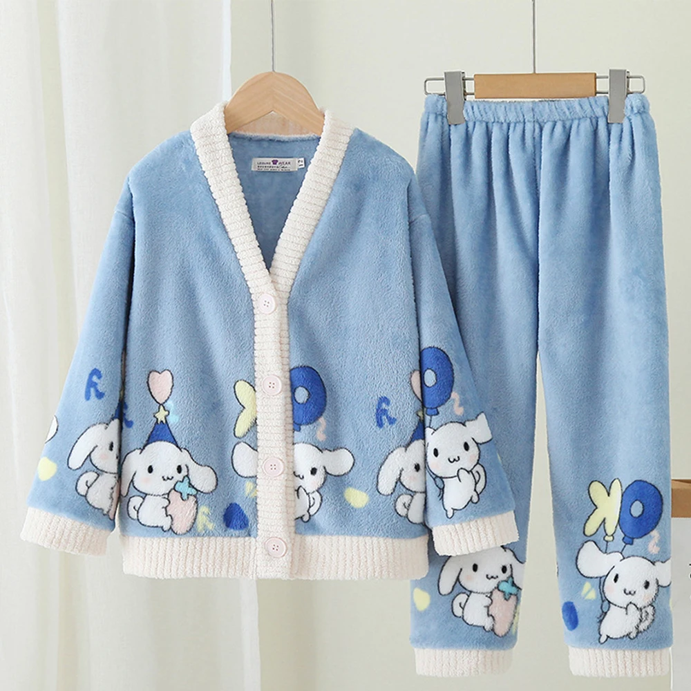 Cinnamoroll Anime Sanrioed Long Sleeve Pajamas Parent-Child Winter Kuromi Melody Kawaii Cute Coral Velvet Homewear Clothes Kids