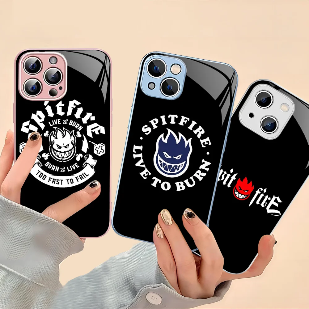 

S-Spit fire S-SkateBoards Phone Case For iPhone 14 13 12 Mini 11 Pro XS Max X XR 14 Plus Tempered Glass Cover