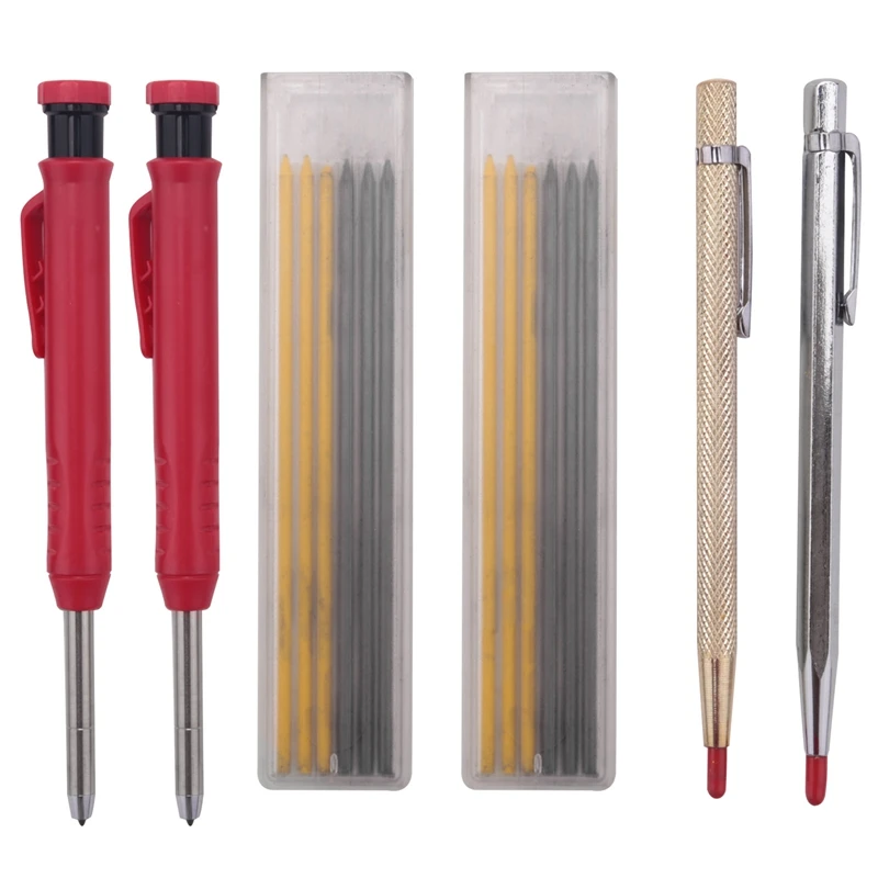 16 Pcs Carpenter's Scribe Marking Kit, 2 Mechanical Carpenter Pencils,2 Tungsten Carbide Tip Scriber And 12 Refills