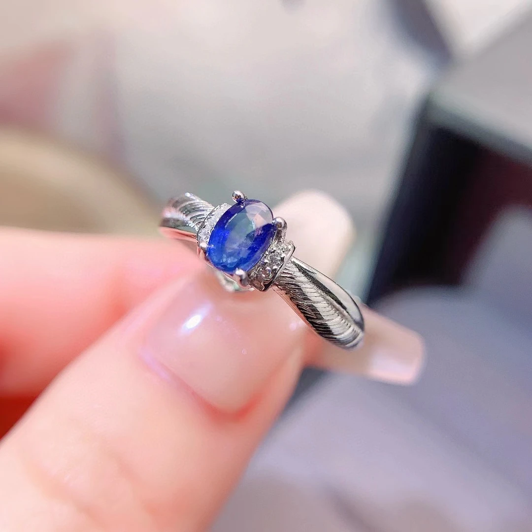 

Classic Engagement Ring 4mm*6mm 0.5ct Natural Blue Sapphire Ring 3 Layers 18K Gold Plated Sapphire Jewelry for Wedding