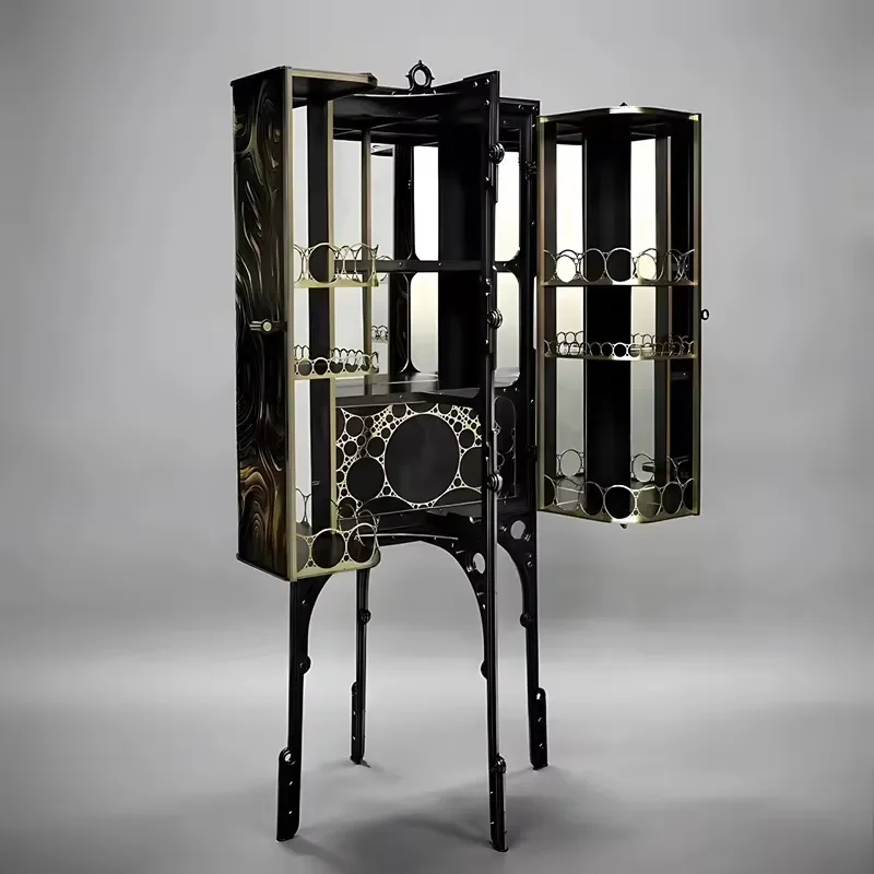 Stainless Steel Wine Bar Modern Creative Metal Display Cabinet Customizable for Designer Studio and Home