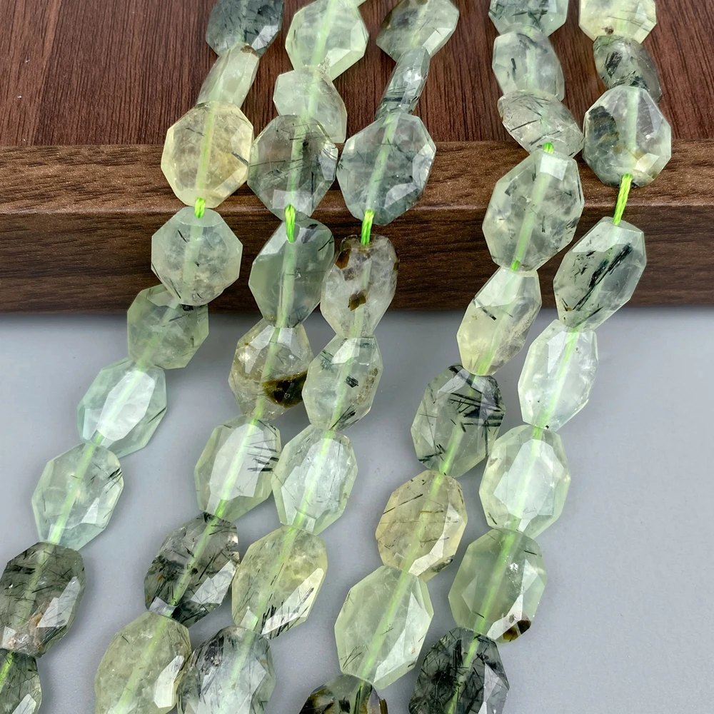 2 Strands 12x16mm Natural Prehnite Faceted Chunk Green Gemstone strand 15