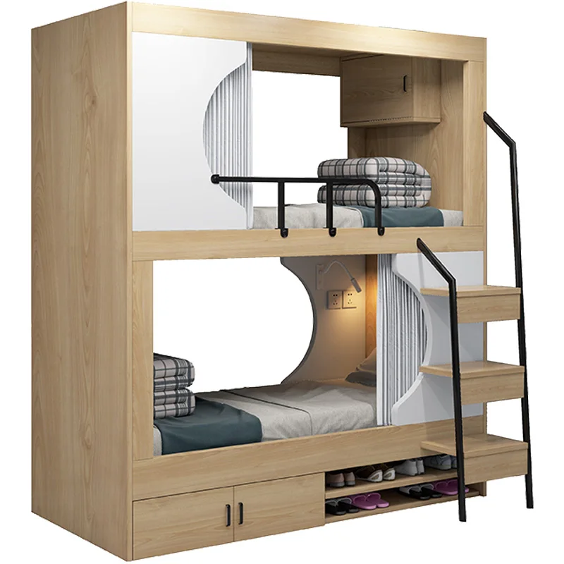 Bed Student Dormitory Solid Wood Double Layer Bunk Bed Staff Dormitory Small Apartment Modern Upper and Lower Bunk