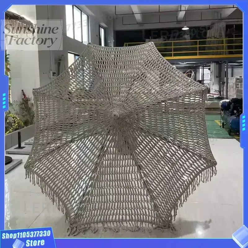 Wholesale New Manual Macrame Bohemia Sun Garden Beach Umbrella with Tassels Polyester & Aluminum 2m-3.5m Open Diameter