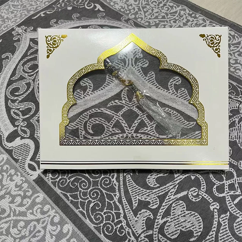 

70x110cm Muslim Prayer Rug Rectangle Foldable Prayer Mat Set Ethnic Style with Prayer Beads Islamic Prayer Mat Travel