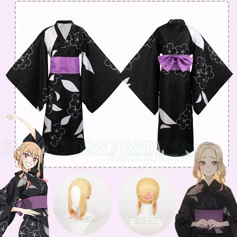 Novo marin kitagawa cosplay traje yukata quimono peruca anime meu kitagawa marin terno halloween feminino festa uniforme