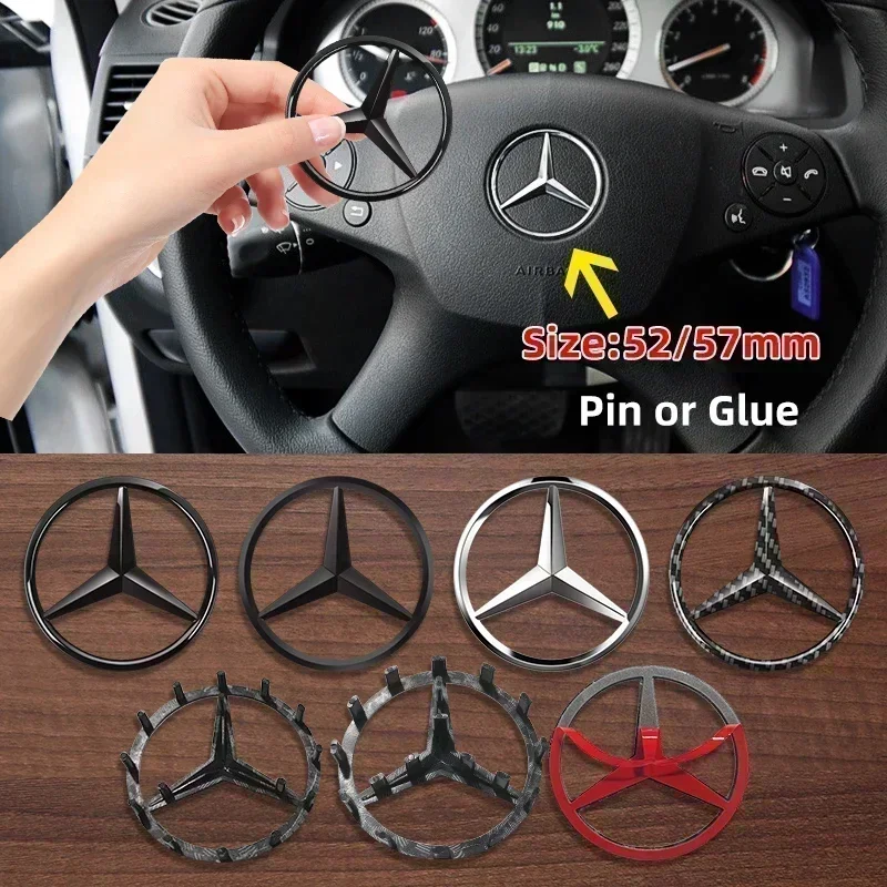 1pcs 52mm 57mm Car Steering Wheel Badge Emblem Sticker Auto-Styling For Mercedes Benz A B C E S class GLA GLC CLA W204 W205 W212