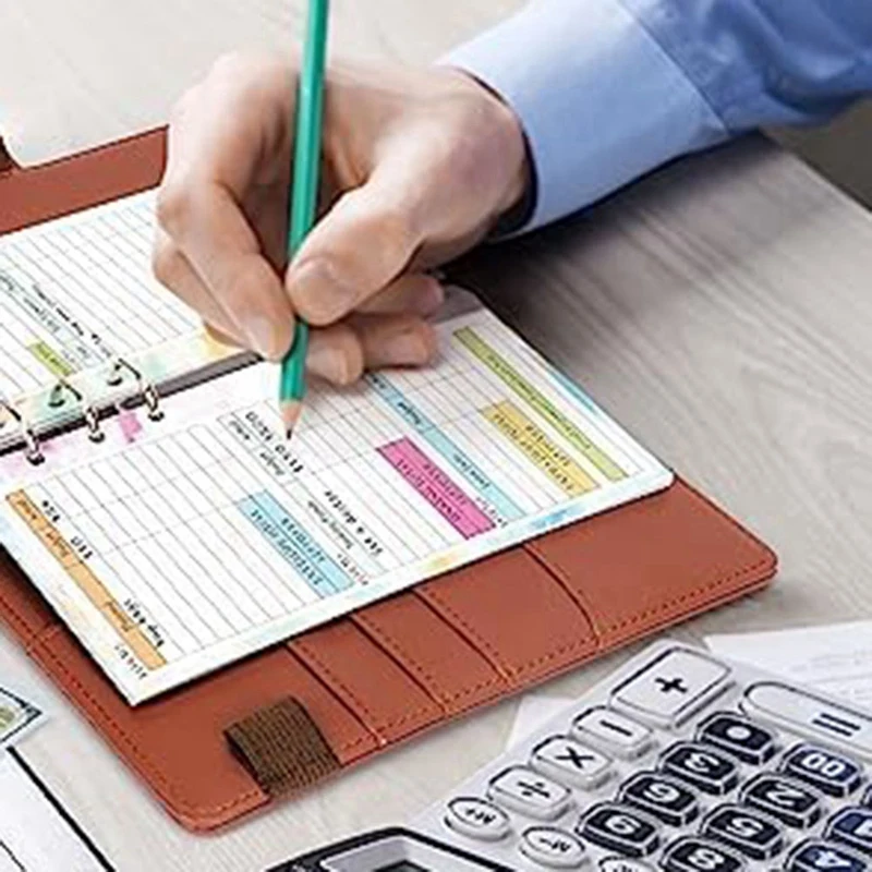 予算プランナー、バインダーカバー付き、a6詰め替えシート、月次および週次プランナー、6穴のメモ帳、保存、82枚