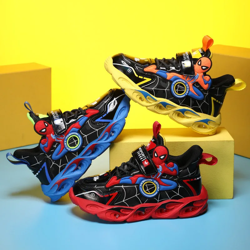 

Fashion Boys Anti Slip Running Shoes With Leather Surface And Light Spider Man Children's Sports Shoes Lightweight Casual Shoes