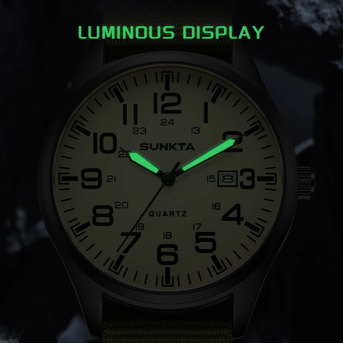SUNKTA Brand Luxury Men Quartz Date Watch Nylon Leather Waterproof Luminous Military Sports Watches For Men relogios masculino