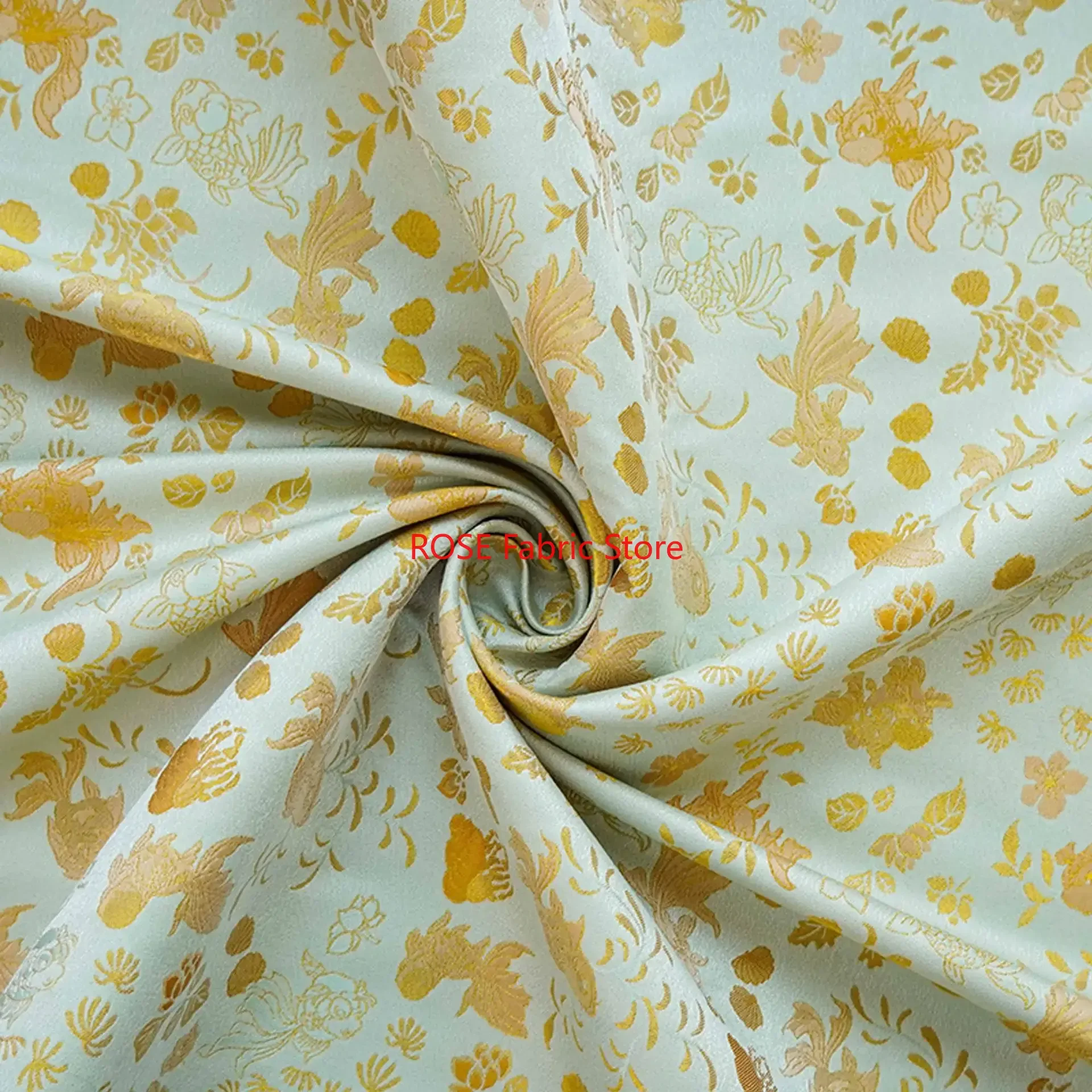 

1 meter Chinese Style Goldfish Seaweed Pattern Jacquard Fabric Cheongsam Vest Hanfu Dress Decorative Sewing Fabric