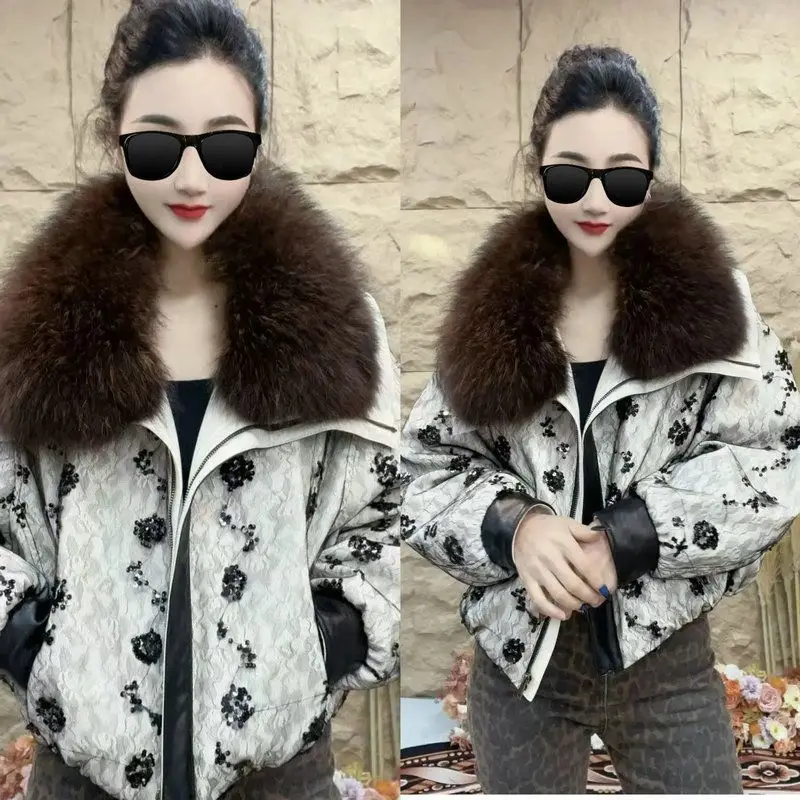 

Faionable Thiened, кожаное пальто с принтом и большим меховым воротником, винтажное женское зимнее пальто, теплое длинное све