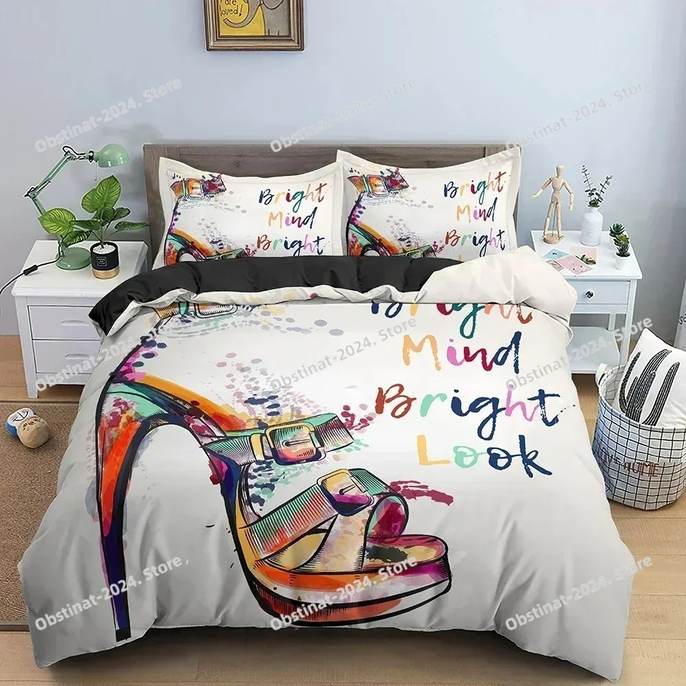 Fashion Woman Cosmetics Bedding Set Bedclothes Female High-heeled Shoes DuvetQuilt Queens Cover Kings Single Size Home Textile