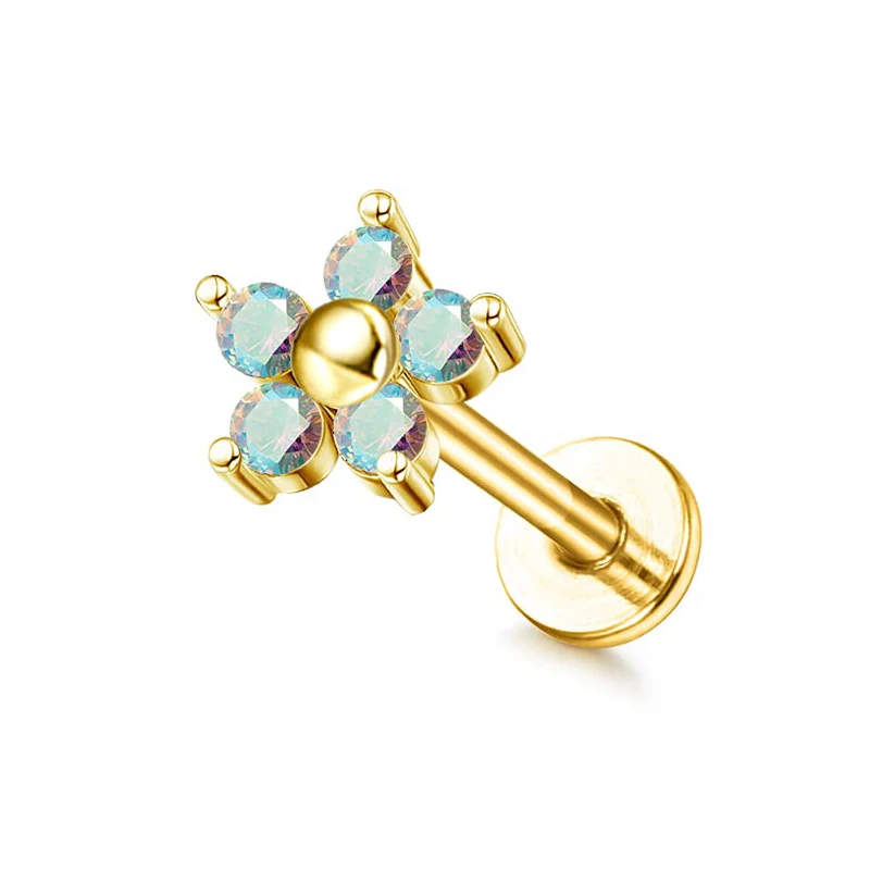 Drperfect 16G Knorpel-Ohrstecker für Damen, Edelstahl, flache Rückseite, Schmetterling, Mond, Blume, Helix, Tragus, Piercing-Schmuck