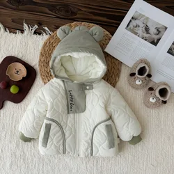 2024 Winter Korean Baby Boys Parkas Cotton Quilted Hooded Cartoon Thickened Infant Boys Jacket Toddler Boys Outerwears Coat