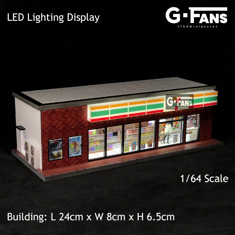 G-FANS Assemble Diorama 1:64 USB LED Lighting Parking Lot Model Car Garage Statuion- 711 Version