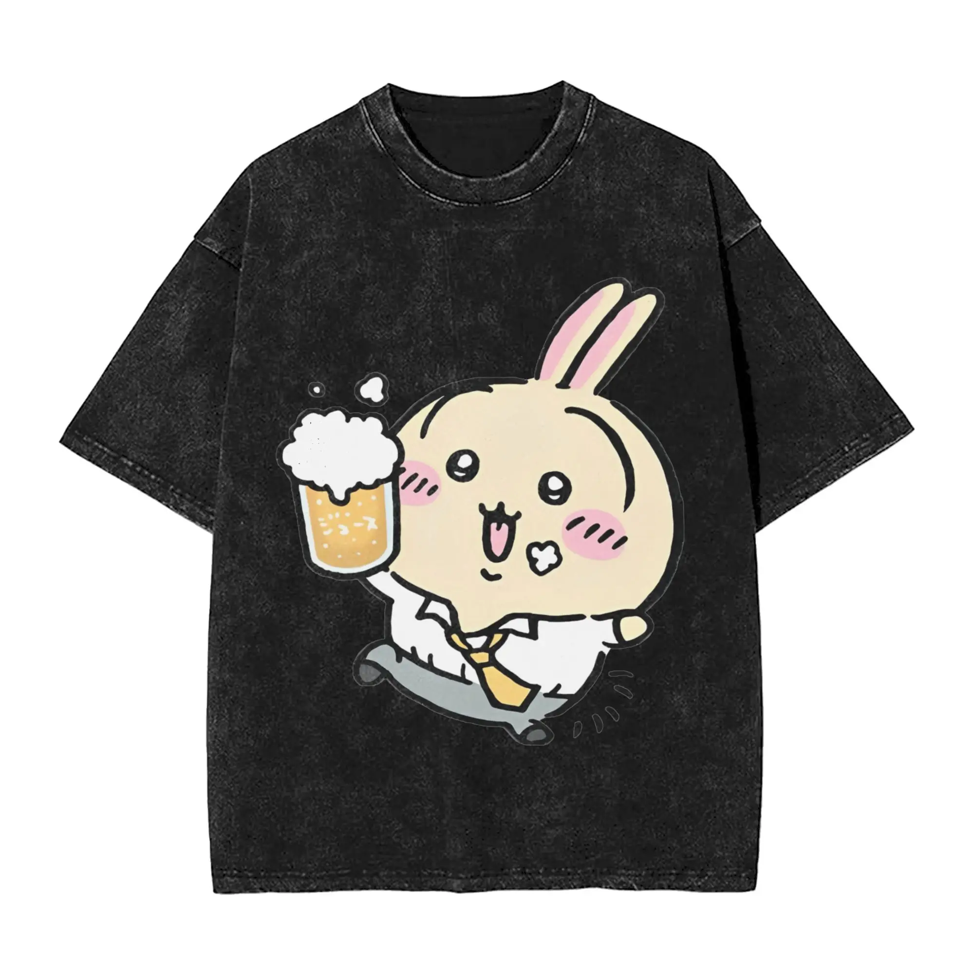 Cute Chiikawa Beer T-Shirt  Harajuku T Shirts Short Sleeve Awesome Tops Summer Cotton Round Neck Plus Size Tees