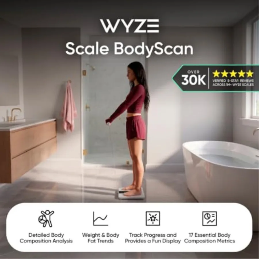 Wyze Smart Scale BodyScan with Handle: 8-Electrode body composition scale for weight, BMI, fat, muscle, segmental analysis; 400