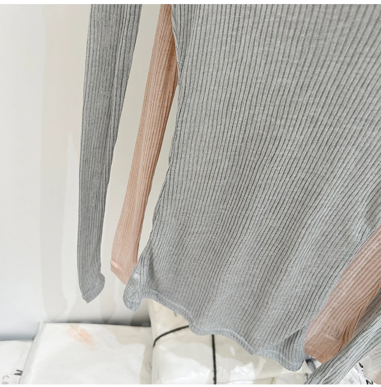Zjaiss Damen T-Shirt mit V-Ausschnitt, Sonnenschutz, Langarm, Sommer 2026, Neuer Lazy-Style, Transparentes, Dünnes, Durchsichtiges Überwurf-Top – Detail 22