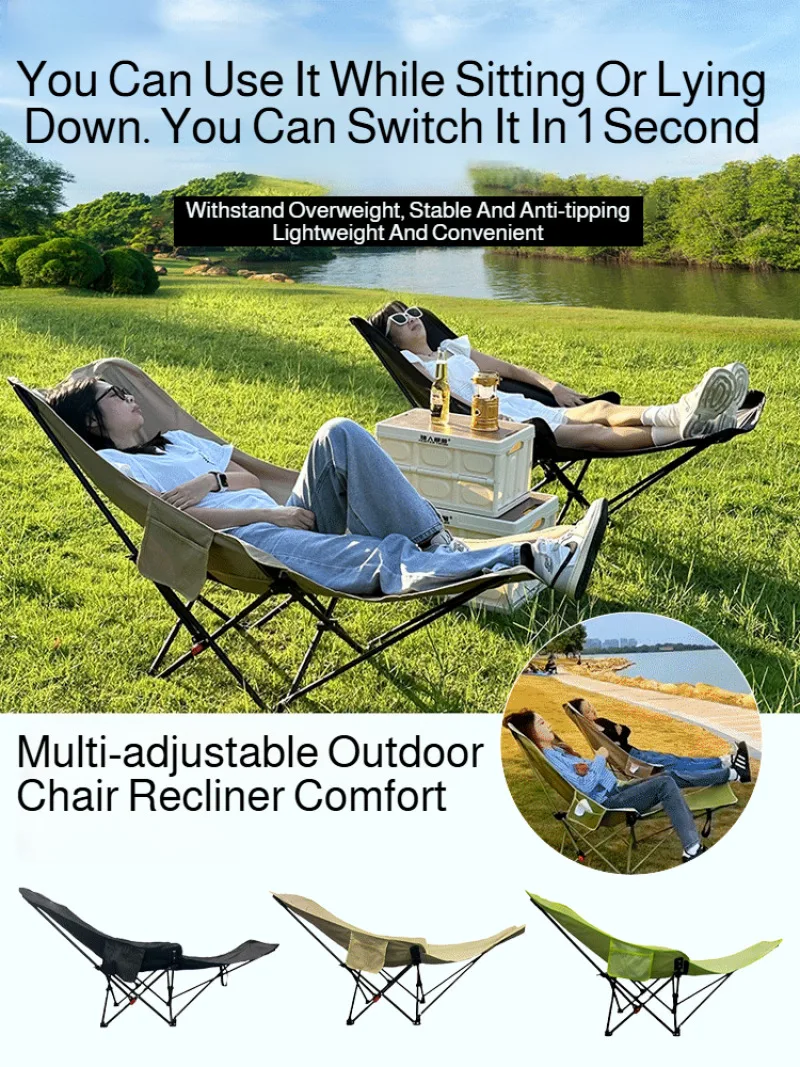 Portable Folding Chair Folding Recliner Curved Headrest Comfort Experience Easy Storage Lunch Foldable Recliner With Leg Rests