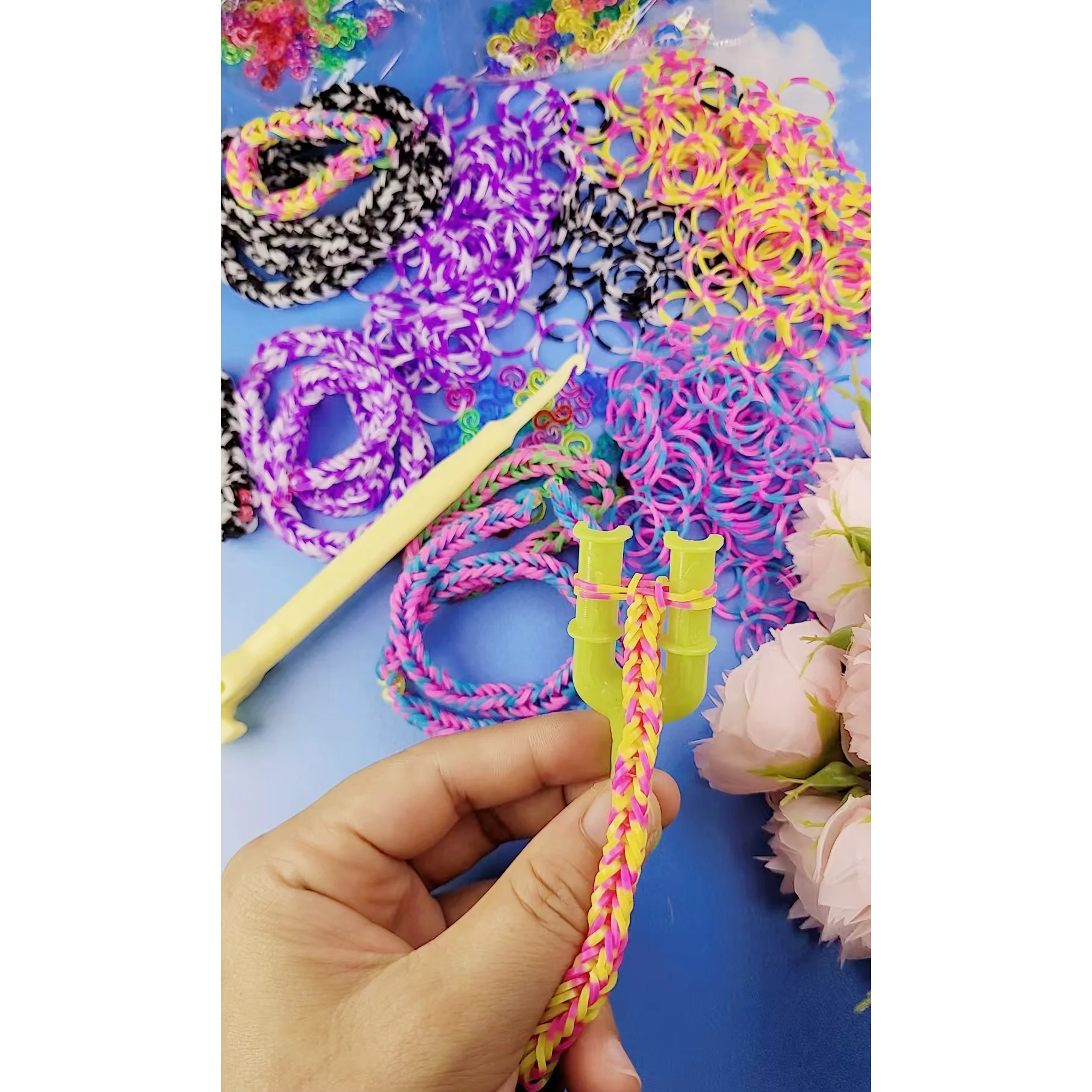مجموعة أدوات سوار قوس قزح DIY، أربطة مطاطية للسوار، مجموعة ألعاب يدوية لسوار الصداقة DIY للفتيات #3