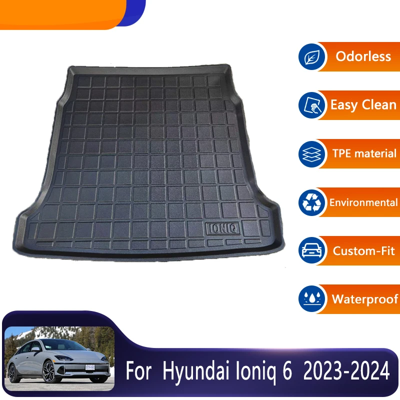 Car Trunk Mat For Hyundai Ioniq 6 2023 2024 Easy Clean Auto Rear Trunk Mat Floor Tray Boot Liner Protective Pads Car Accessories