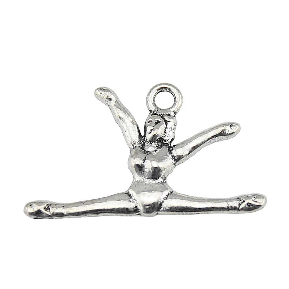 10pcs/lot 22x16mm Gymnast Charms For Jewelry Making Antique Silver Color 0.87x0.63inch