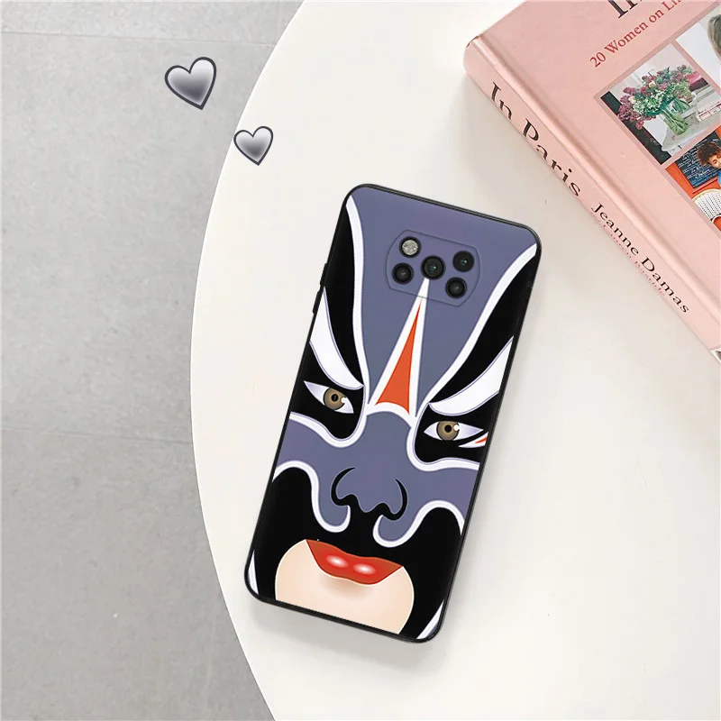 Black Matte Beijin Opera Face Anti-Drop Phone Case For Xiaomi Poco C51 C50 C40 M5 M5S M4 M3 X5 X4 X3 Pro F5 F4 F3 F1 Soft Cover