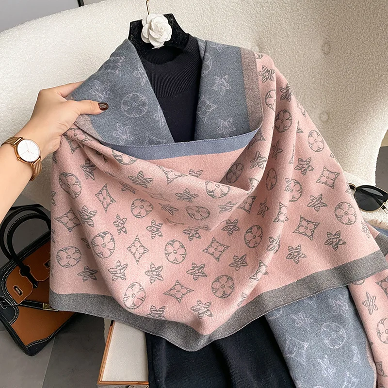 2024 Winter Double sided Scarf Women\'s Double-sided Shawl Imitation Cashmere Retro Foreign Style Fashion All-match