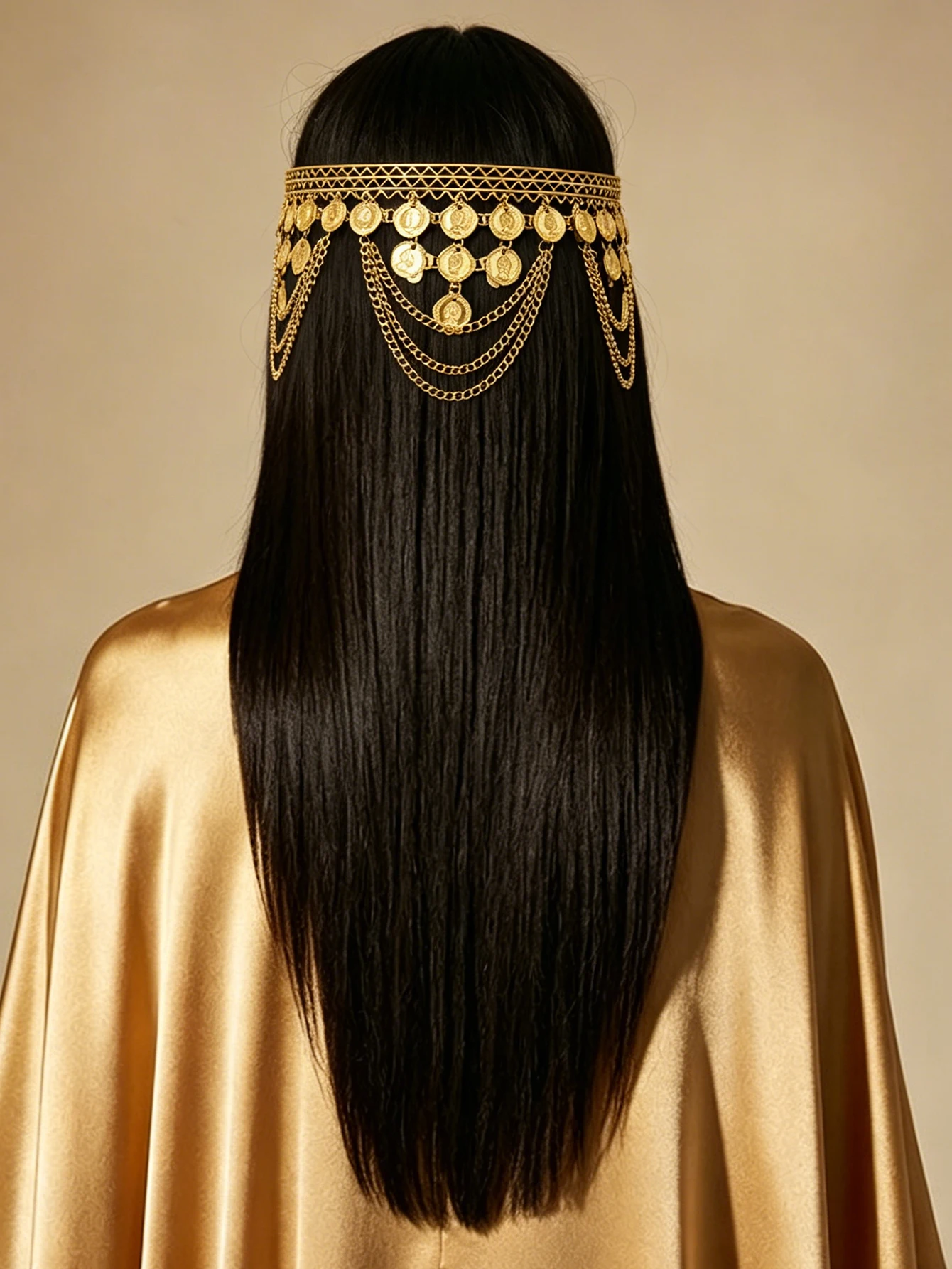 1 Piece of Luxurious Palace-Style Women's Hairband, Multi-Layered Tassel Chain, with Coin Pendant, Arabic Women's Wedding Jewelry Hair Accessory