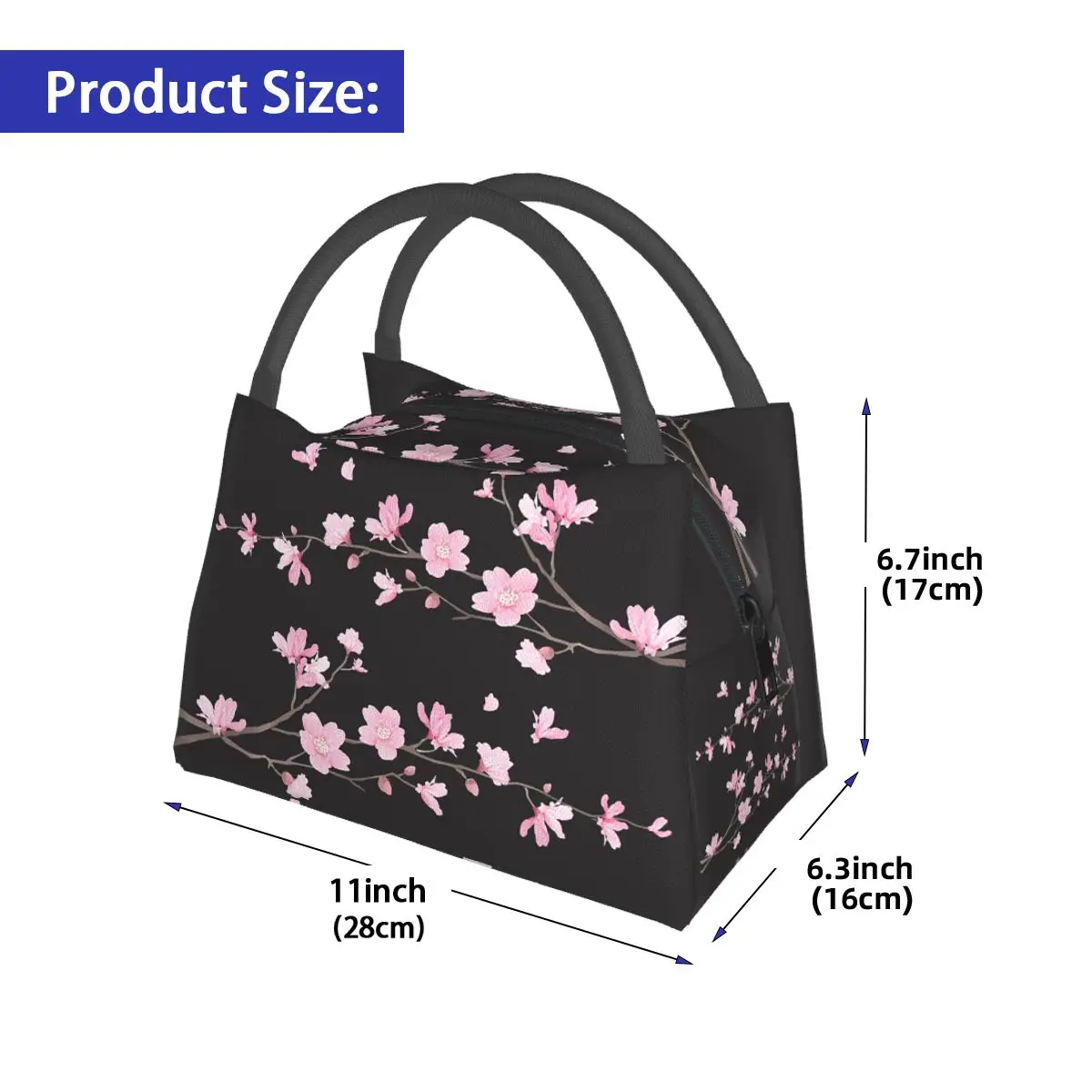 Cherry Blossom Flower Plant Insulated Lunch Bag for Women Children Portable Food Boxes Thermal Lunch Box Tote