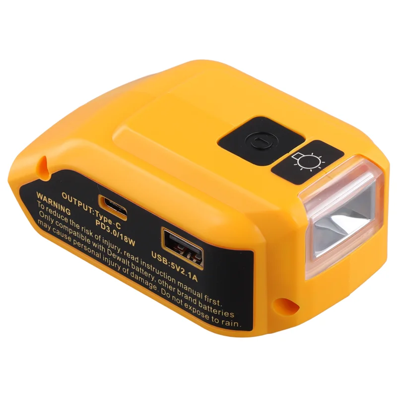 محول PORK-Source لمحول بطارية 18 فولت USB + Type C مع ضوء عمل LED مزدوج USB DC 12V