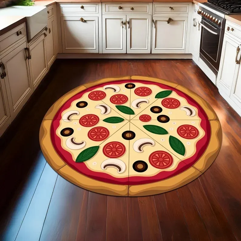 3D Visual Pizza-Themed Round Rug for Kids Room, Bathroom or Kitchen – Fun & Vibrant Home Decor Accent