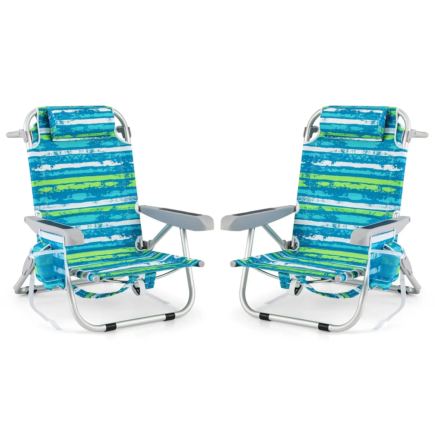 

Backpack Beach Chair 2-Pack Foldable 5-Position Cup Holder Storage Straps Towel Rack Pillow Lay Flat Outdoor, Custom