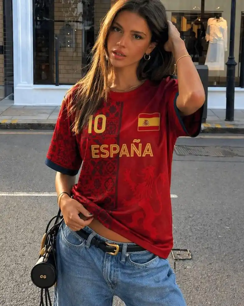 Spain Espana 10 Soccer Jersey Family Matching Outfit Parent Child Short Sleeve Football T Shirt Men Women Kids Breathable Sports
