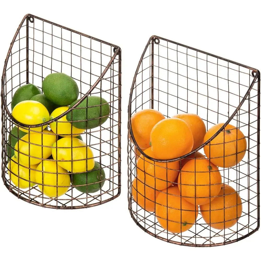 

Antique Copper Metal Wire Wall Mounted Home and Kitchen Pantry Basket Organize, ruit Basket and Produce Storage Bins, Set o 2