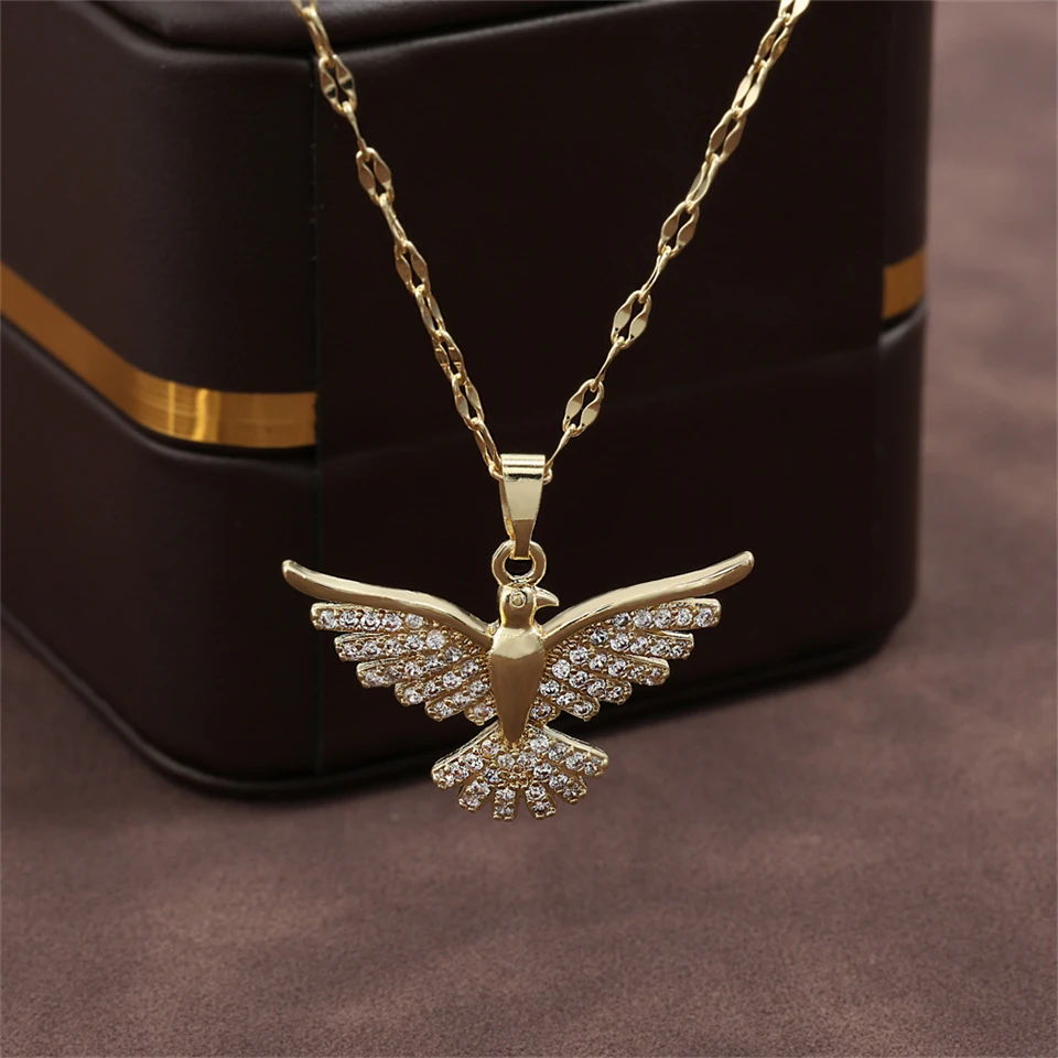 ZAKOL Vintage Phoenix Eagle Zirconia Necklaces For Women Men Hiphop Gold Color Metal Crystal Clavicle Chain Choker Jewelry Gifts