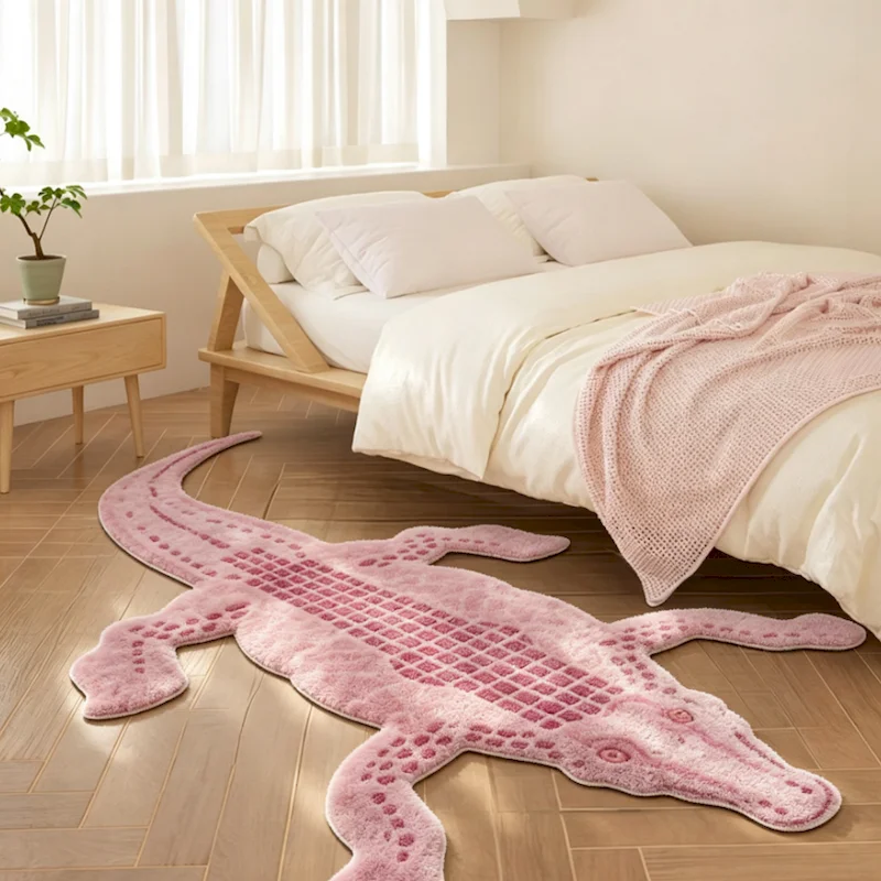 VIKAMA Crocodile Shaped Irregular Carpet, Soft, Non Slip, Absorbent Floor Mat, Bedroom, Bathroom, Home Decoration