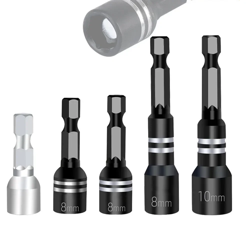 1pc 8mm Magnetic Nut Screwdriver Socket Bit 42mm-60mm 1/4 Hex Shank Driver Adapter Socket Wrench Power Tool Accessories