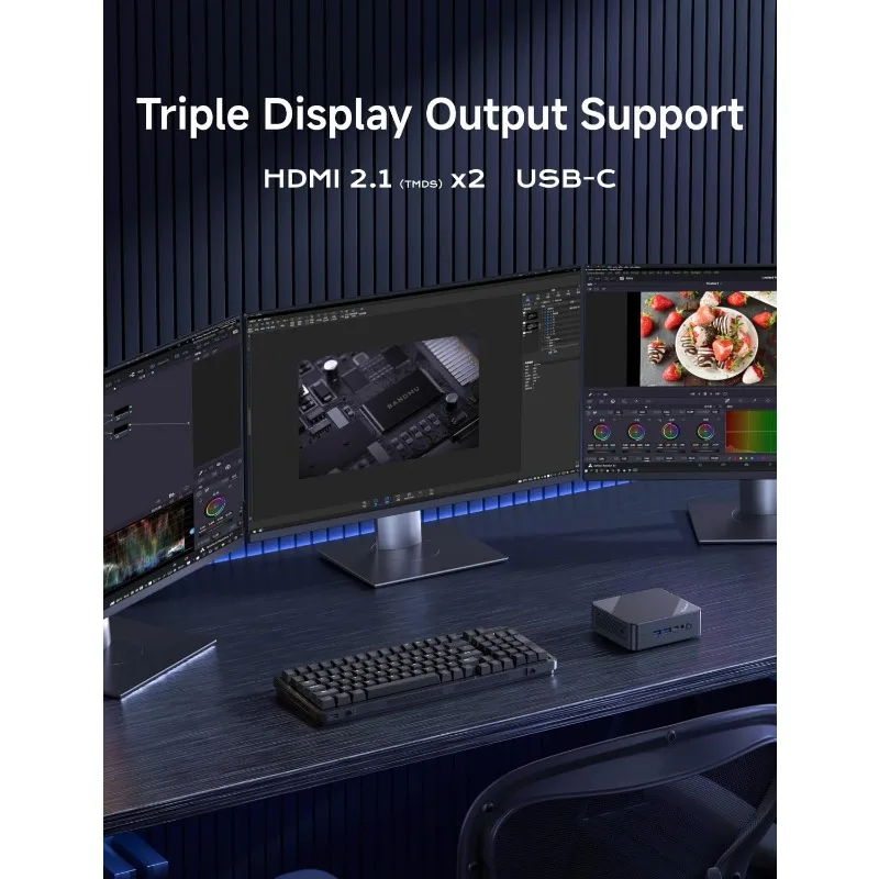 Mini PC UN100P, Intel 12e génération Alder Lake- N100, 16 Go DDR4 RAM 512 Go PCIe SSD, Mini PC de bureau 4K Triple affichage, 4x