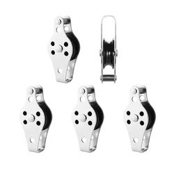 5Pcs Marine 316 Stainless Steel Pulley Blocks Rope Runner Kayak Boat Accessories Canoe Anchor Trolley Kit for 2mm To 8mm Rope