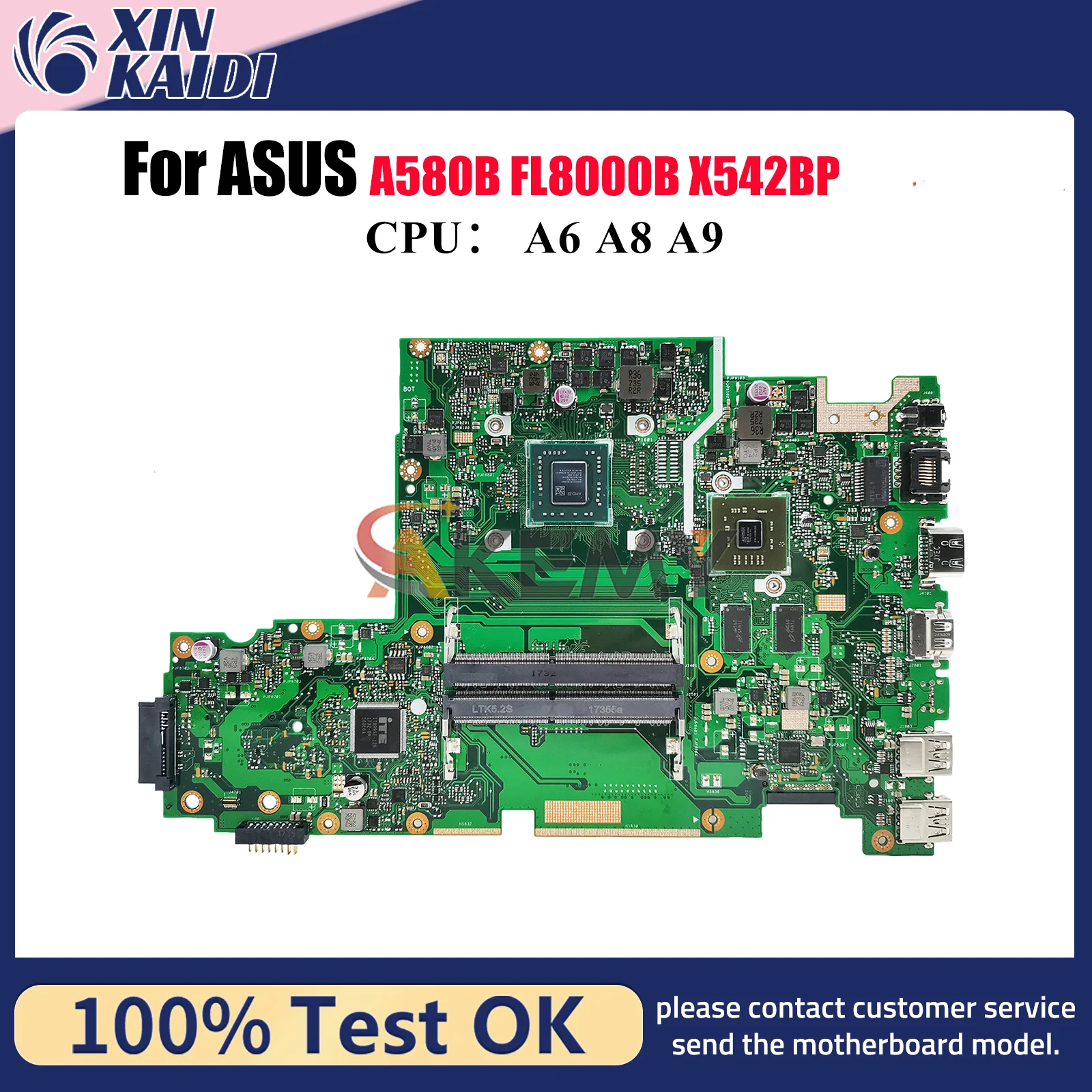 

X542BP Laptop Motherboard For ASUS VivoBook X542BP X542B FL8000B A580B Notebook Mainboard With A6 A8 A9 CPU 100% tests OK stk