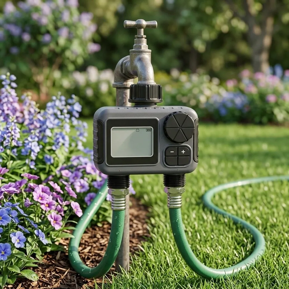 Garden Irrigation Timer Dual Outlet ABS Housing for Lawn Sprinklers Patio Misting Pet Watering and Pool Filling