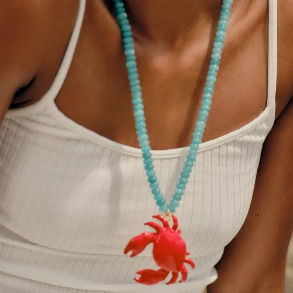 New Beaded Pendant Crab Necklace Childishness Design Boho Style Handmade Necklace Enamel Crab Boho Necklace Summer Accessory