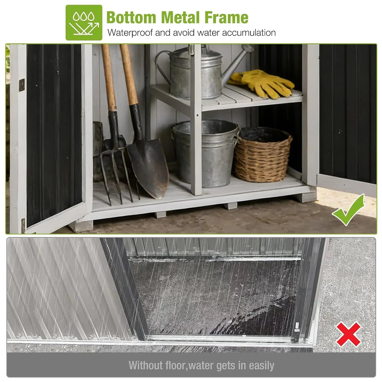 Outdoor Storage Shed Metal Frame Wooden Floor Adjustable Shelves Garden Backyard Patio 67.1" H, Customized - view 5