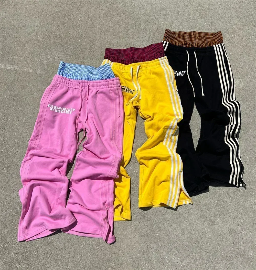 Y2K Fashion Pants Simple Striped Casual Jogging Pants Retro Harajuku Hip Hop Sweatpant Loose Straight Pants High Waist Trousers