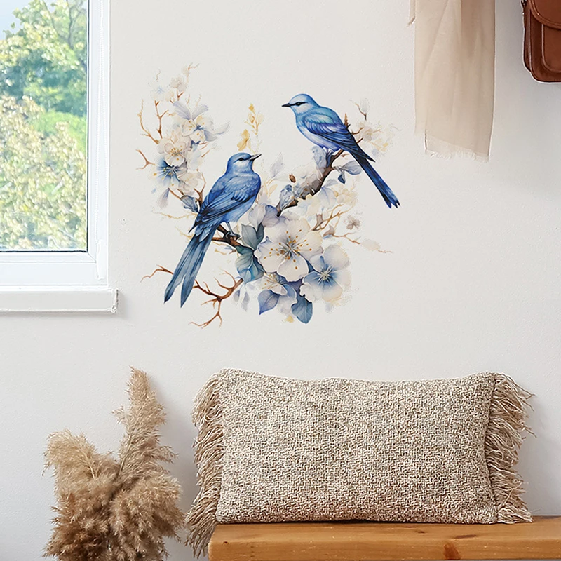 New 1PC Painted Branches Flower Birds Bedroom Living Room Porch Home Background Decoration Beautify Wall Sticker Self-adhesive