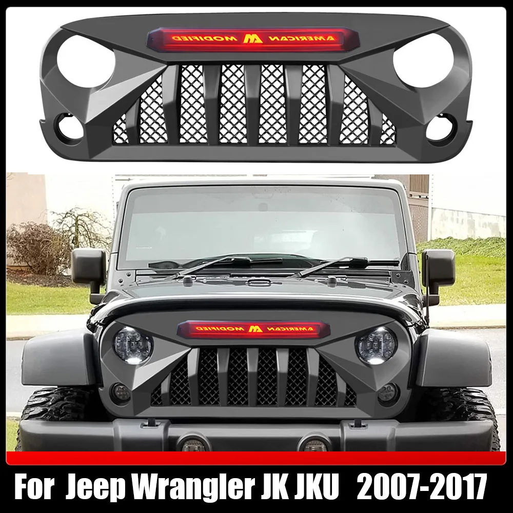 Car Modified Grille New Design Racing Grill Front Bumper Mesh Grille With Light For Wrangler For Jeep Wrangler JK JKU 2007-2017