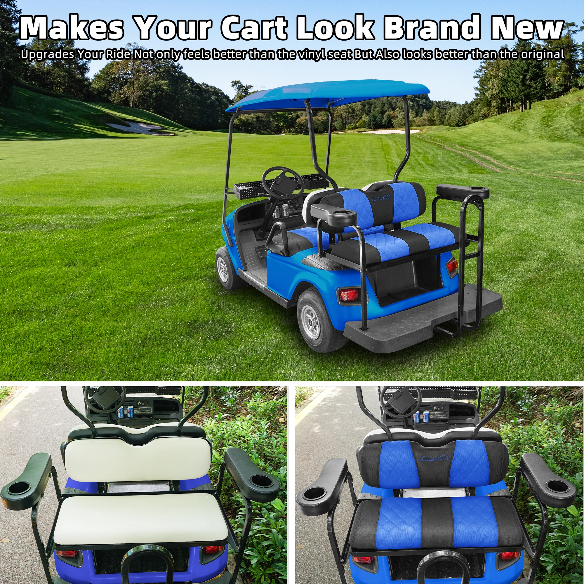 Golf Cart Universal Standard Rear/Back Seat Cover for Club Car,EZGO and Yamaha Golf Cart Back Seats.Renew Your Golf Cart.