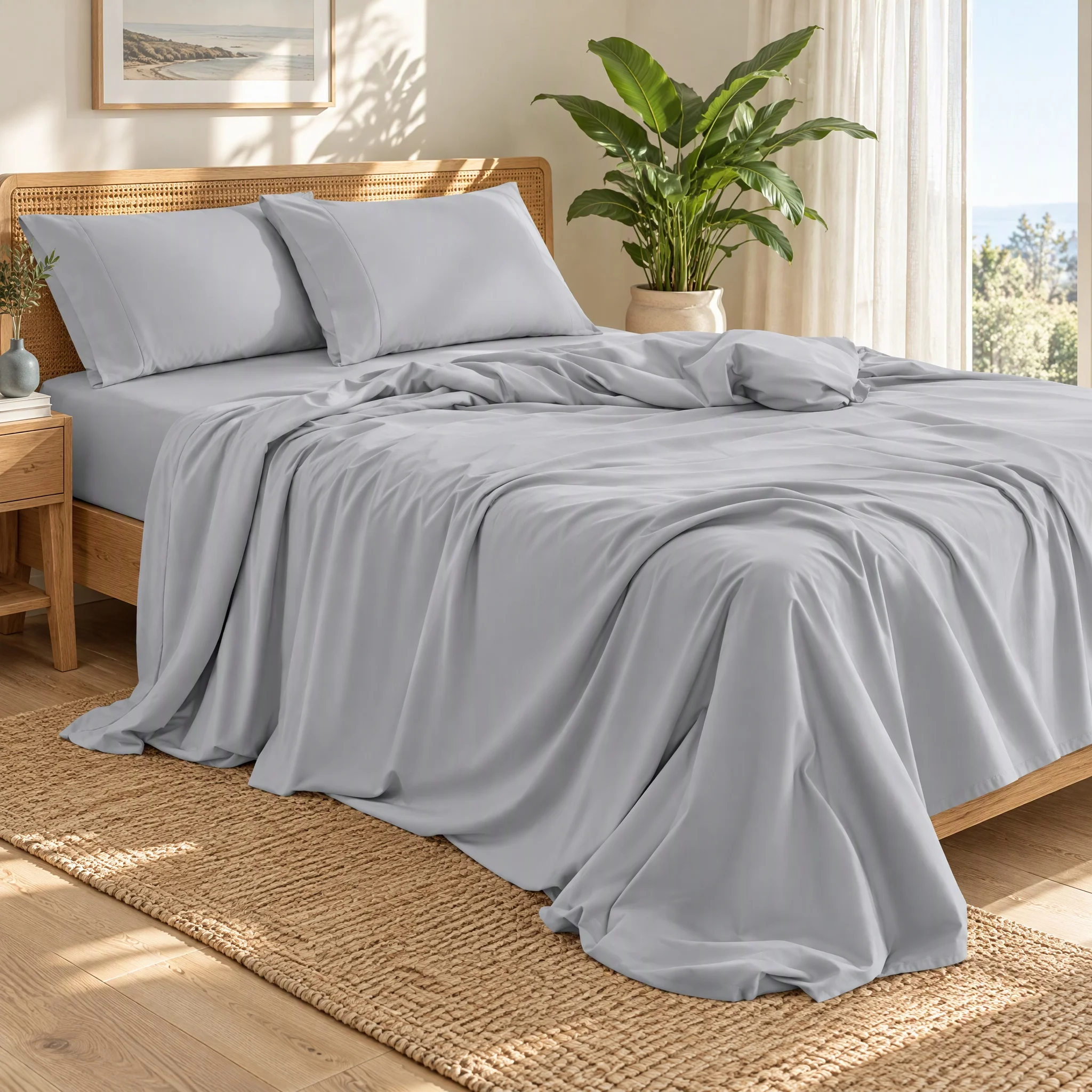 Cooling Sheet Pillowcase Set 4pcs, Lightweight Soft Bedding for Hot Sleepers, 16.14 Inch Deep Pocket Fitted Sheet, Complete Bedding Set for Bedroom